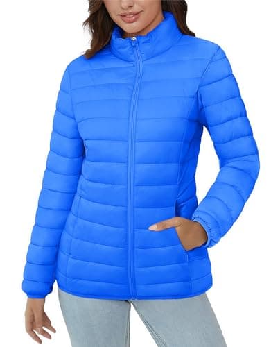 Women's Lightweight Quilted Puffer Jacket with 4 Pockets — Azure Blue