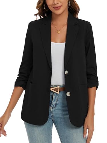 MINTLIMIT Women's Lightweight Cotton Linen Blazer Jackets — Black