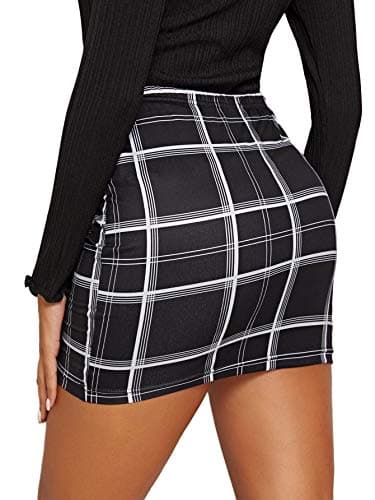 Floerns Women's Casual Stretch High Waist Plaid A-Line Mini Skirt