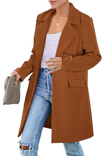 PrettyGarden Women's 2025 Long Sleeve Blazer Jackets Lapel Pockets Casual Work Outerwear — Brown