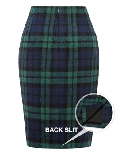 Women's Plaid Wool Pencil Skirt for Fall and Winter