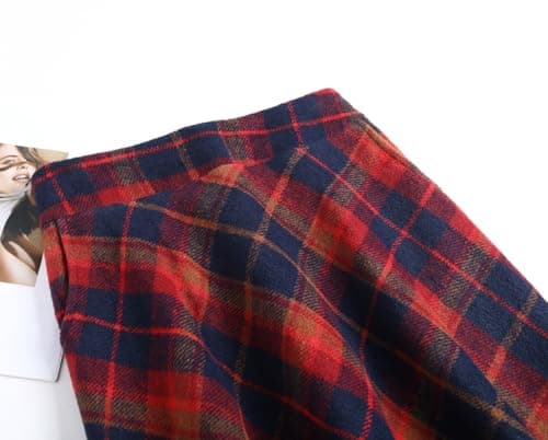 Biilyli Women's Plaid Wool Maxi Skirt with High Waist Elastic Waist