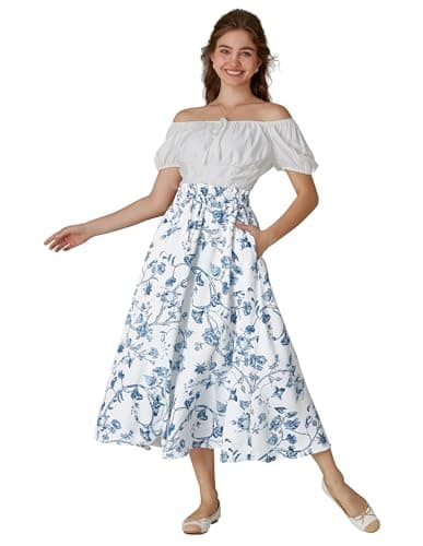 Scarlet Victorian Maxi Skirts for Women Summer Floral Pockets
