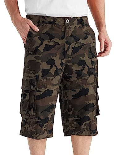Best South Men's Comfortable Twill Cargo Shorts with Multiple Pockets — Brown Camo