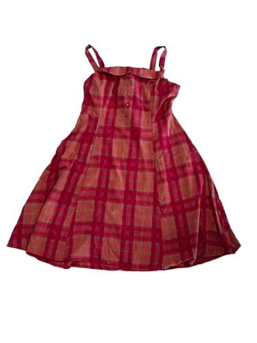 Women's Plaid A-Line Overall Dress — Dark Pink