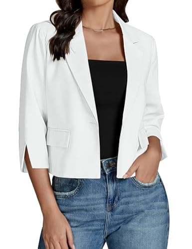 Luvamia Women's Lightweight Cropped Linen Blazer Jackets — White