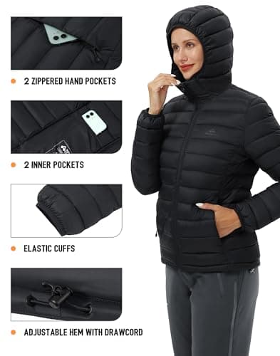 Women's Lightweight Water-Repellent Puffer Jacket with Hood for Pioneer Camp