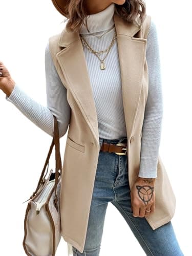 Women's Wool Sleeveless Blazer Vest for Fall/Winter — Beige