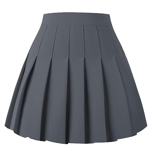 Women's Pleated Mini Skater Skirt - High Waist School Girls Uniform — Grey