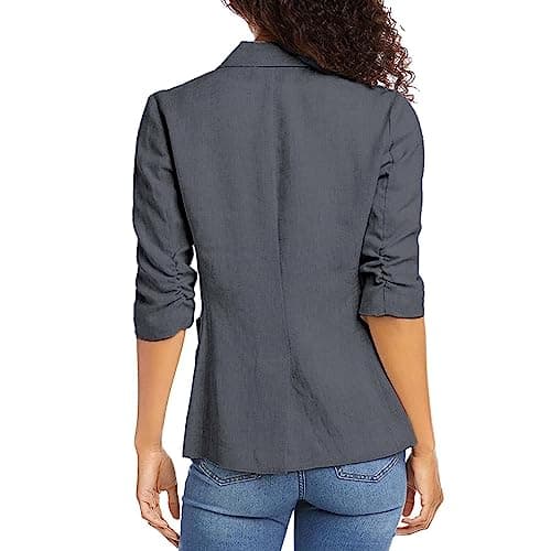 Zowzowkot Women's Lightweight Stretchy Linen Blazer Suit Summer Jackets with Pockets