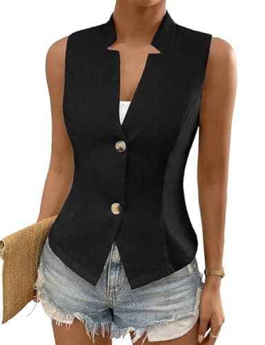 Women's V Neck Sleeveless Blazer Jacket 2024