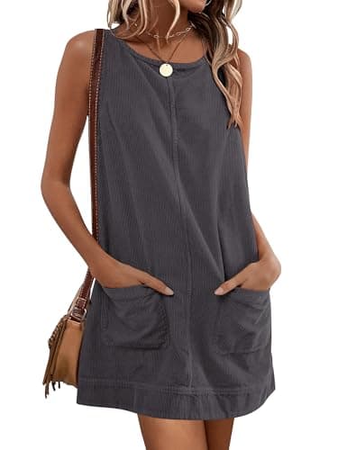 Caracilia Women's 2025 Trendy Corduroy Overall Mini Dress — Deep Grey