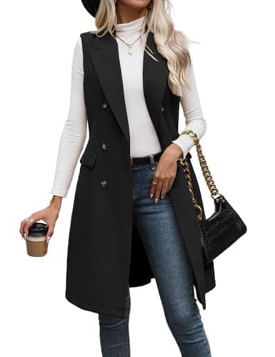 IDEALSANXUN Women's Long Wool Sleeveless Blazer Vest Trench Coat Outerwear — Black