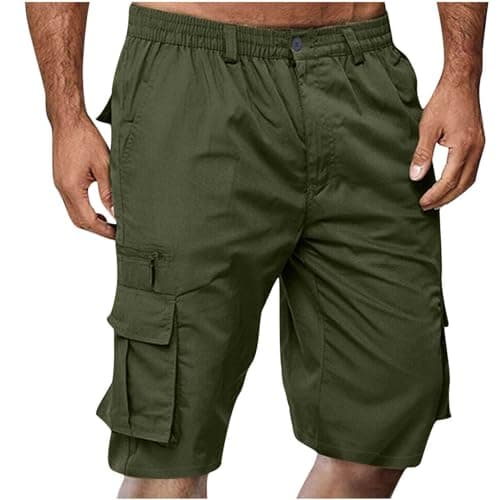 2024 Men's Elastic Waist Cargo Shorts Loose & Multi Pockets — A06_green