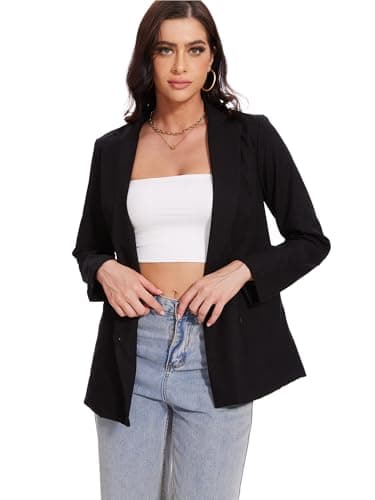 Nomad Women's Cotton Linen Blazer Long Sleeve Fall Casual Work Jackets — Black