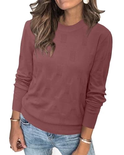 Womens Arach&Cloz Knit Sweater Long Sleeve Casual Spring Outfit Fashion — A-dusty Red