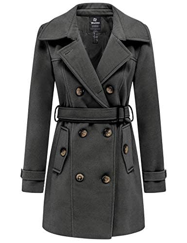 Women's Double Breasted Winter Trench Coat with Belt by Wantdo — Dark Grey