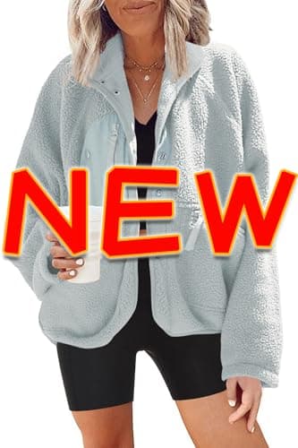 Nirovien Women's Fuzzy Fleece Button Down Sherpa Coat Winter Warm Coat — Dusty Blue