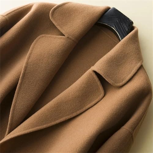 Women's Autumn Winter Wool Pea Coat with Lapel Double Breasted Midi Overcoat