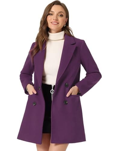 Allegra K Women's Belted Mid-Length Double Breasted Winter Coat — Deep Purple