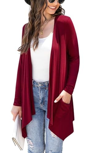Veryoung Women's Lightweight Floral Long Sleeve Cardigan with Pockets — A04-wine_red