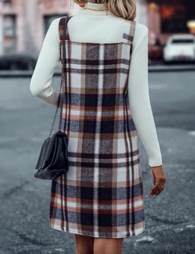 Sleeveless Plaid Overall Dress with Pockets for Women in Fall/Winter