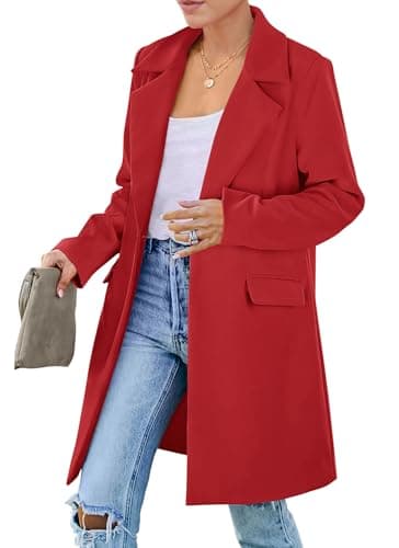 PrettyGarden Women's 2025 Long Sleeve Blazer Jackets Lapel Pockets Casual Work Outerwear — Red