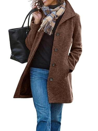 UTCOCO Women's Casual Thicken Pea Coat Mid Long with Pockets — Brown