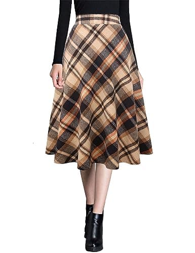 Ylingjun Warm Wool Midi Skirts for Winter Fall — Brown