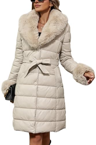 Bellivera Women's Winter Puffer Jacket with Removable Fur Collar — Beigegrey13
