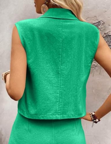 IDEALSANXUN Linen Vest for Women: Lightweight Summer Cropped Blazer Tops