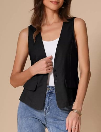 IDEALSANXUN Women's Linen Vest Lightweight Summer Blazer Cardigan Top