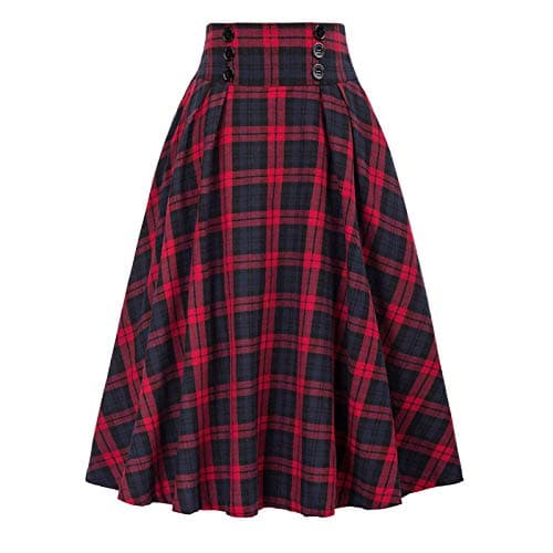 Classic Elastic Waist Plaid Pencil Skirt for Women — Red
