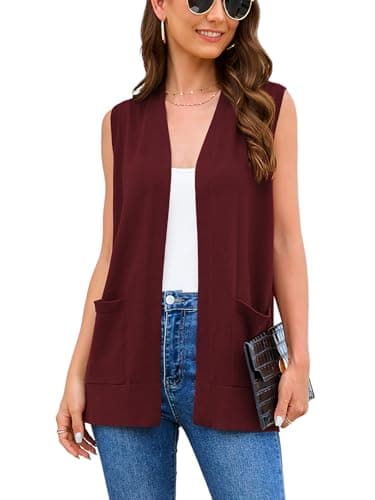 Veryoung Women's 2025 Sleeveless Knit Cardigan Vests with Cozy Pockets (S-3XL) — A06-wine_red-sleeveless