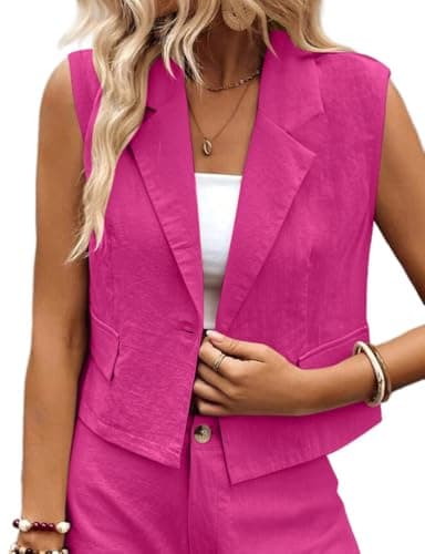 IDEALSANXUN Linen Vest for Women: Lightweight Summer Cropped Blazer Tops — Rose