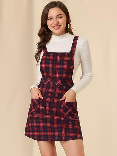 Women's Christmas Plaid Tartan Pinafore Dress