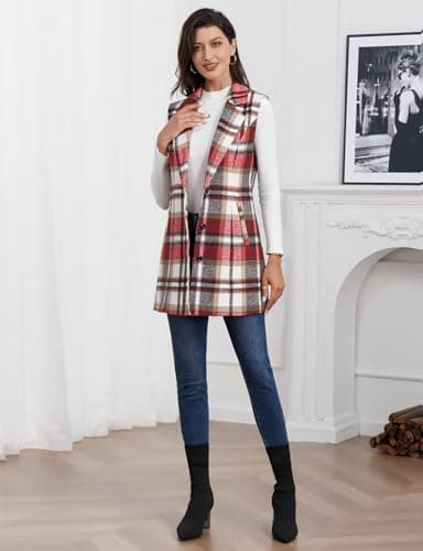 IDEALSANXUN Women's Plaid Sleeveless Blazer Jacket for Fall Winter