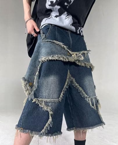 Lafaguw Gothic Star Patchwork High-Waisted Jeans Shorts