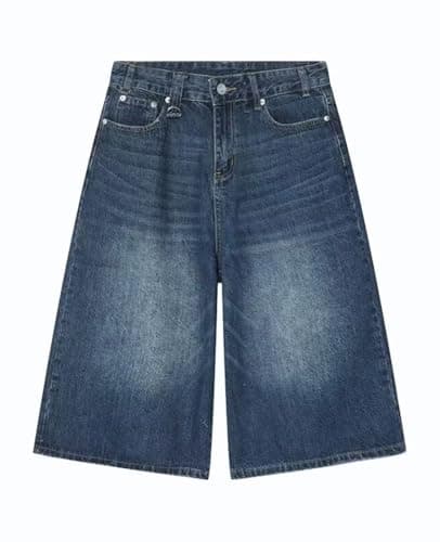 Chmnigma Wide Leg Low Waist Cropped Jeans for Men & Women Grunge Summer Denim Pants