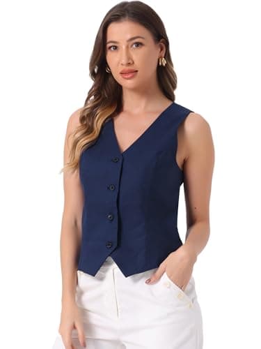 Allegra Linen Vest for Women's Summer Fashion V-Neck Crop Top — Deep Blue