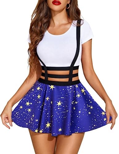 Avidlove Women's Sexy A-Line Suspender Skirt with Pleated Short Braces — Yellow Star