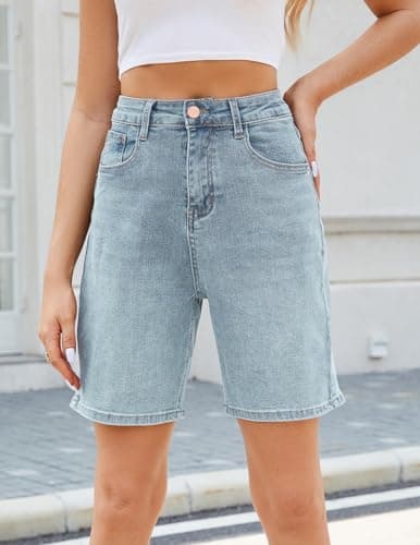 TOSATISFINE Women's High-Waisted Stretch Jean Shorts