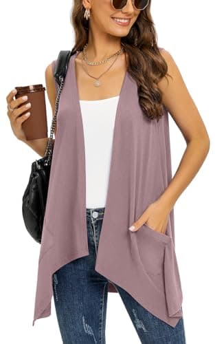 Veryoung Women's Lightweight Floral Long Sleeve Cardigan with Pockets — C14-mauve-sleeveless