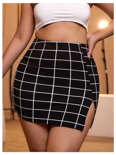 WDIRARA Women's High-Waist Plaid Wool Mini Bodycon Skirt