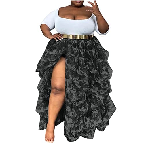 Women's Tulle Maxi Skirt with High Waist and Ruffle - A-Line Floor Length Wedding Skirt — 1-army Green