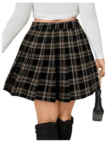MakeMeChic Women's Plus Size Plaid High-Waisted Mini Skirt