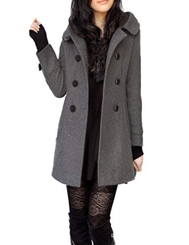 Tanming Warm Double Breasted Wool Pea Coat Jacket with Hood