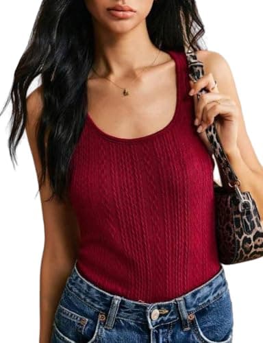 IDEALSANXUN Women's Sleeveless Ribbed Pullover Sweater Vest Top — Wine
