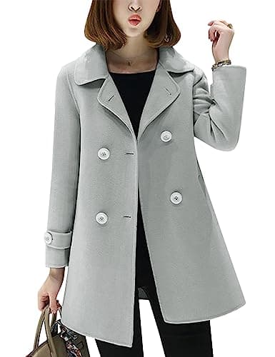 Tanming Women's Winter Black Wool Double Breasted Peacoat — Gray