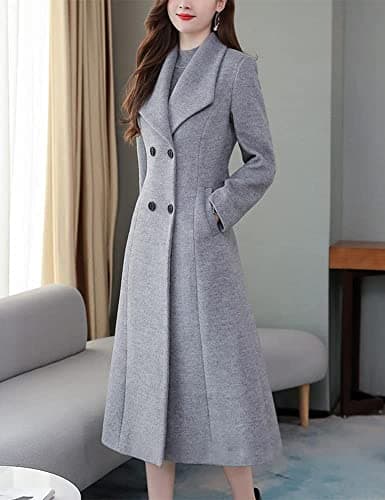 Women's Vintage Double Breasted Long Wool Pea Coat